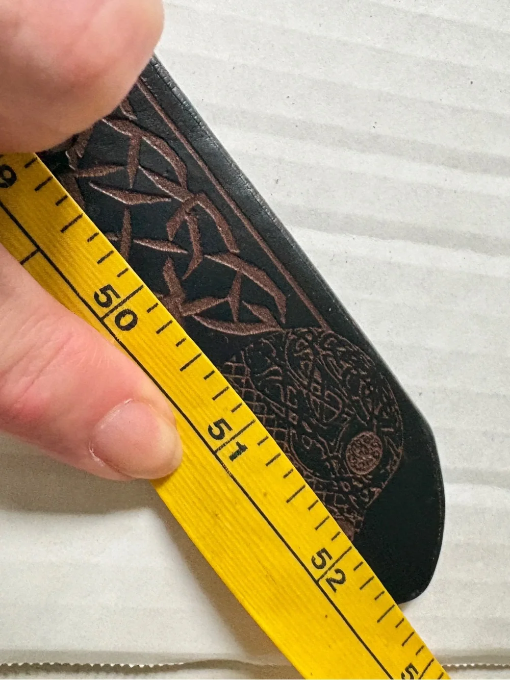 Unique brown black tooled leather belt Celtic knots skulls biker goth men’s 48